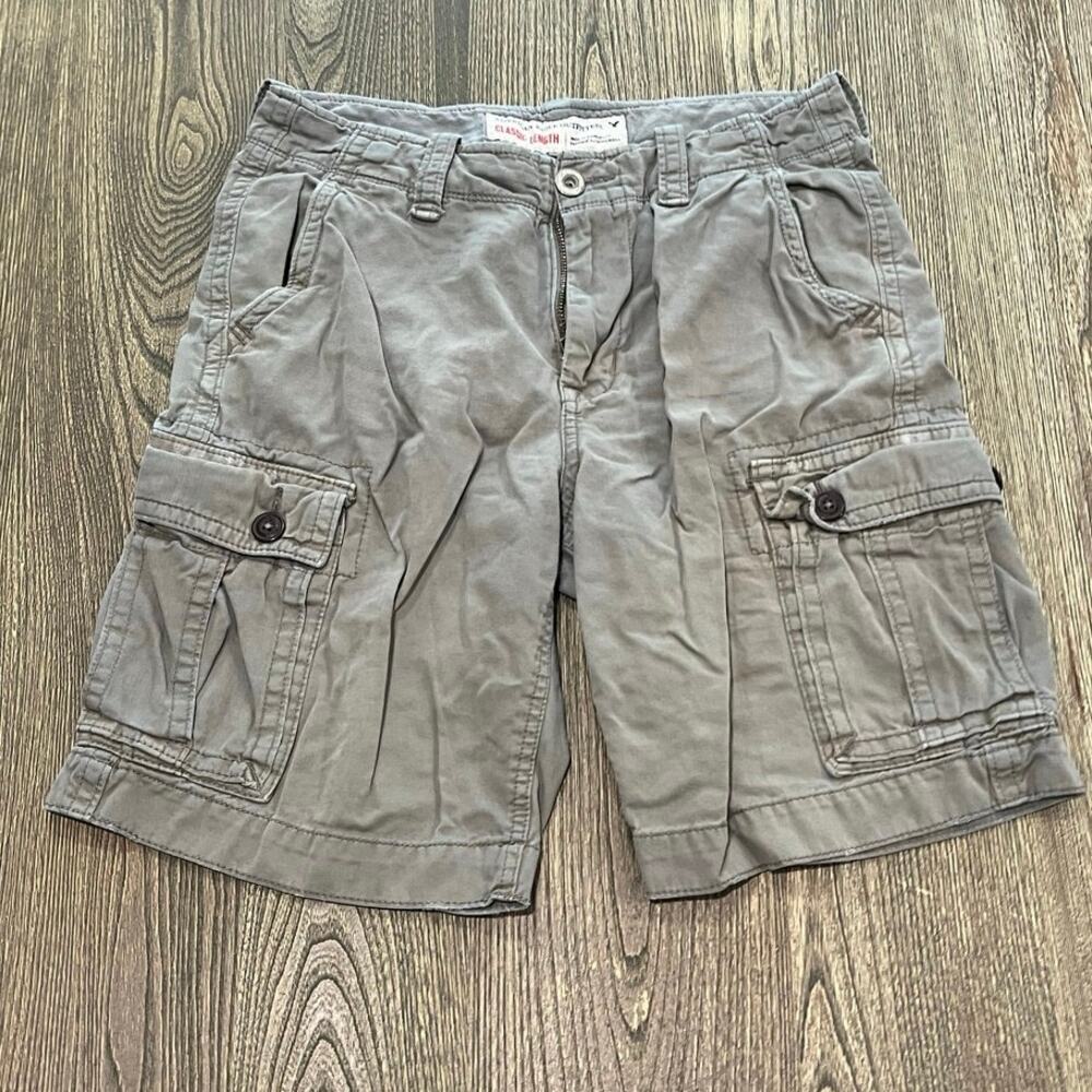 American Eagle Cargo Shorts Classic Length Pockets Casual Cotton Gray Size 30